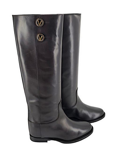 women's black leather boot with buttons Via Roma 15 | 4254MARRONE